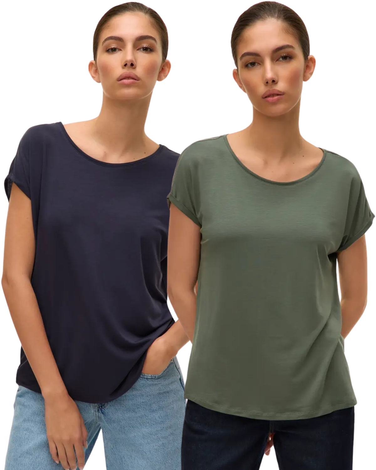 Vero Moda T-Shirt Stilvolles Shirt mit Rundhalsausschnitt Doppelpack