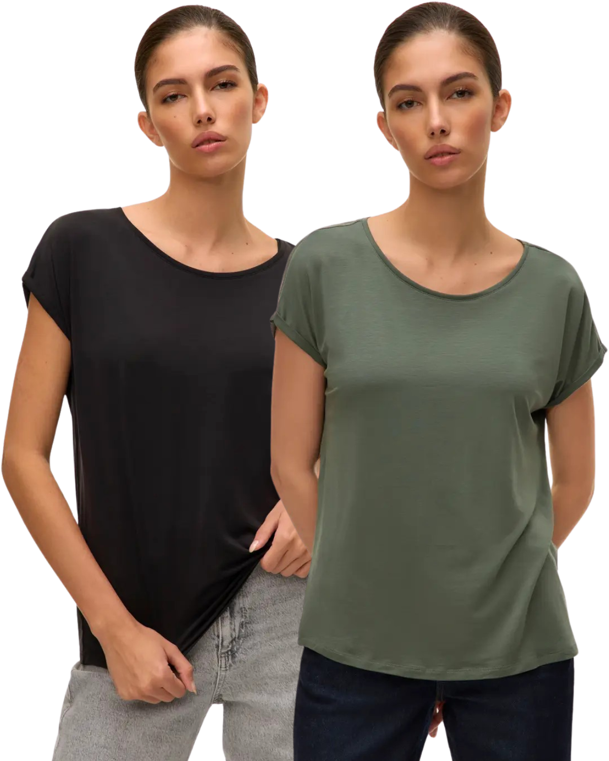 Vero Moda T-Shirt Stilvolles Shirt mit Rundhalsausschnitt Doppelpack