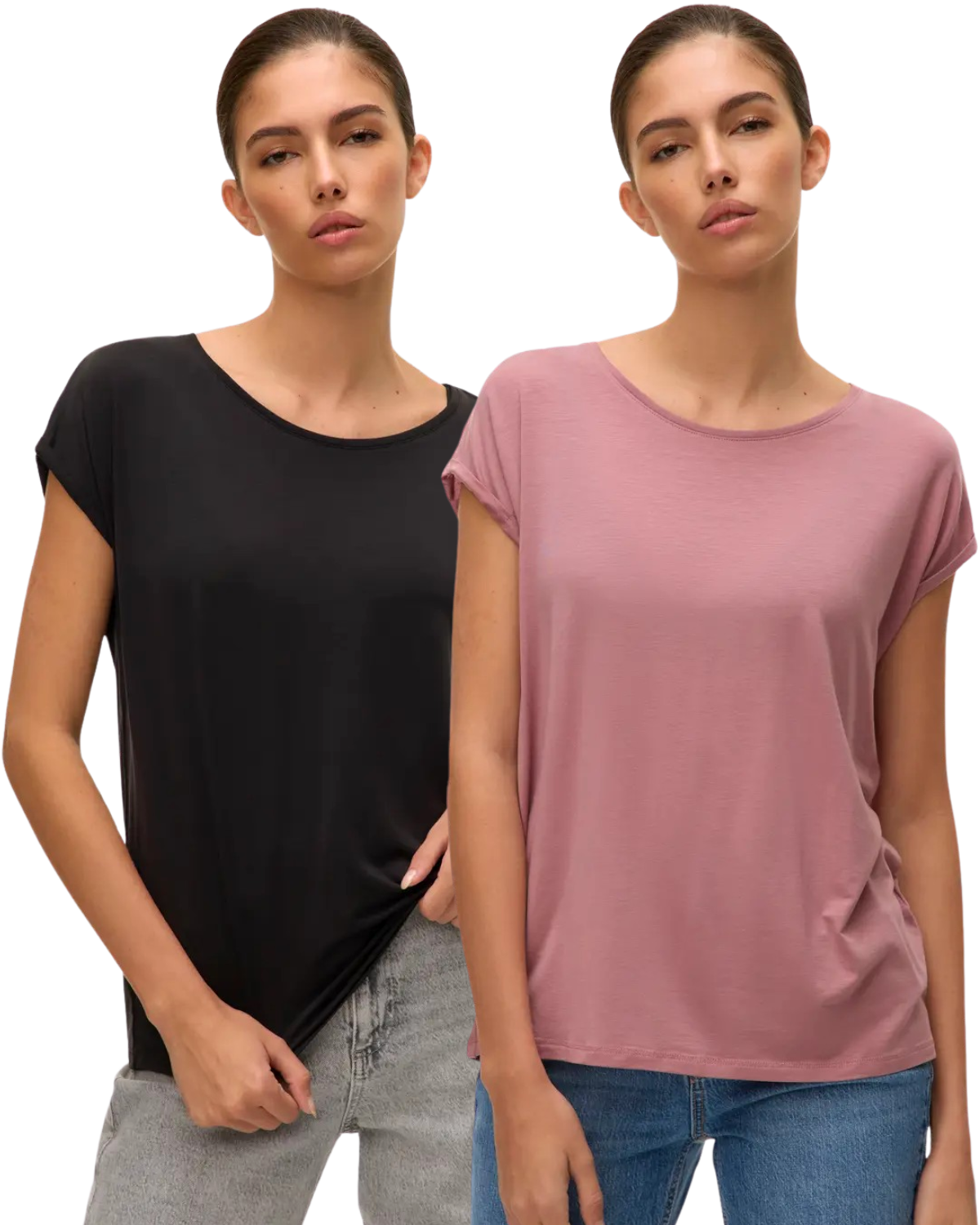 Vero Moda T-Shirt Stilvolles Shirt mit Rundhalsausschnitt Doppelpack
