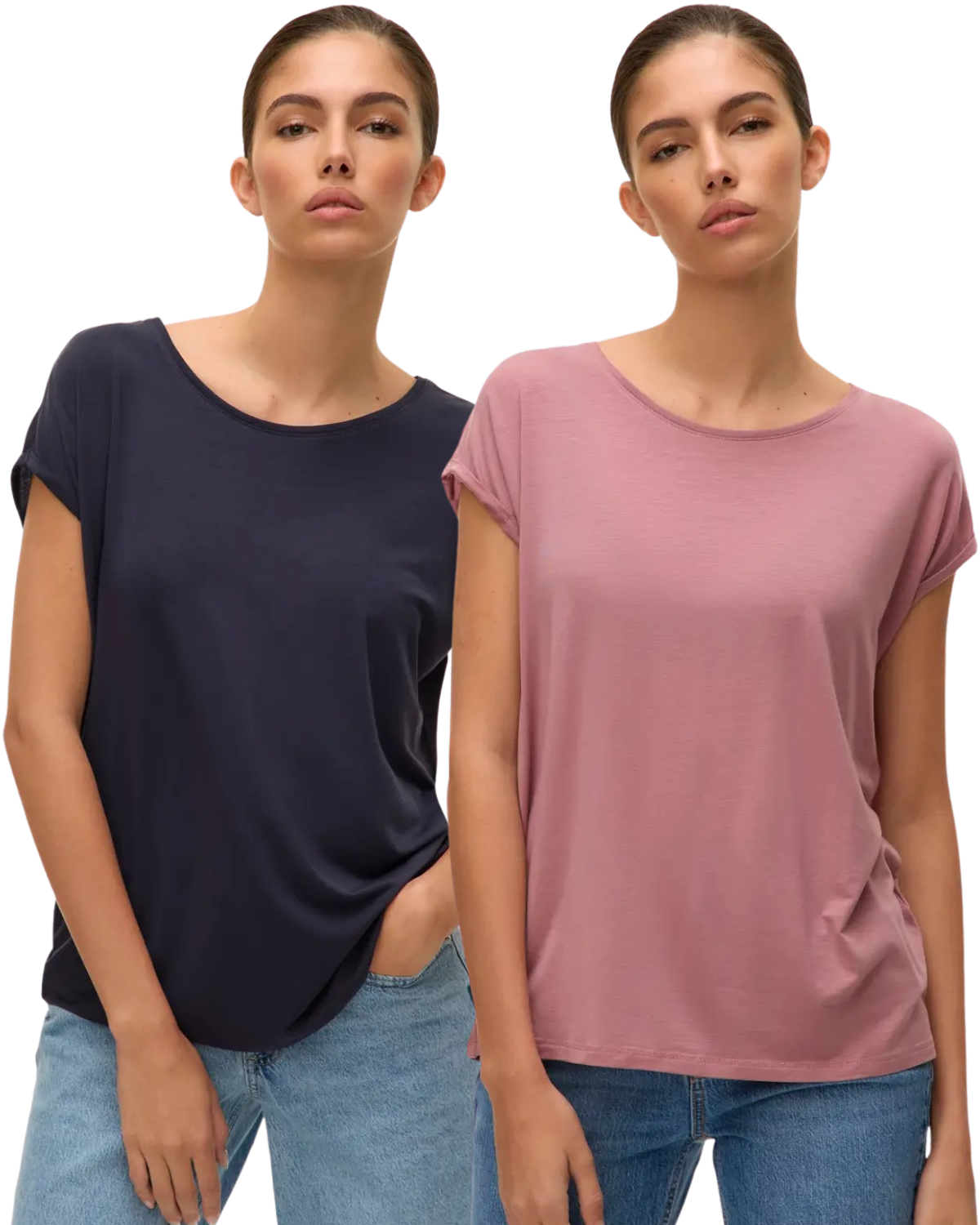 Vero Moda T-Shirt Stilvolles Shirt mit Rundhalsausschnitt Doppelpack