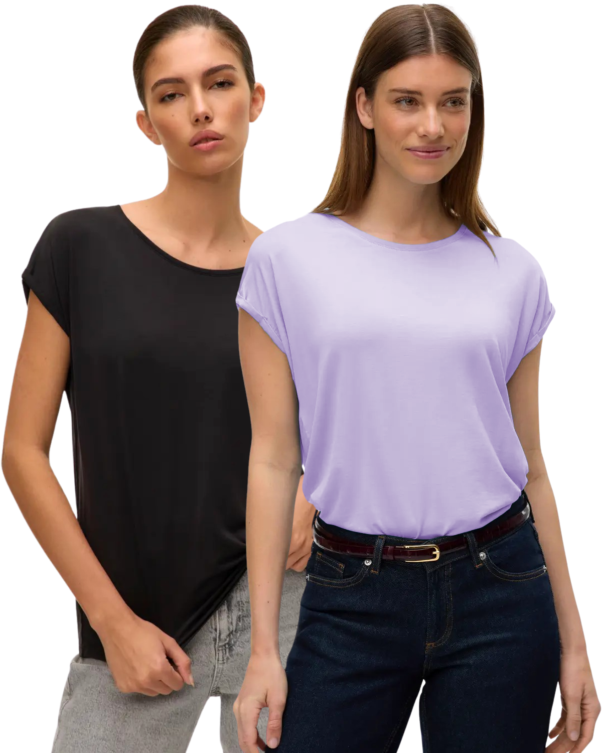 Vero Moda T-Shirt Stilvolles Shirt mit Rundhalsausschnitt Doppelpack