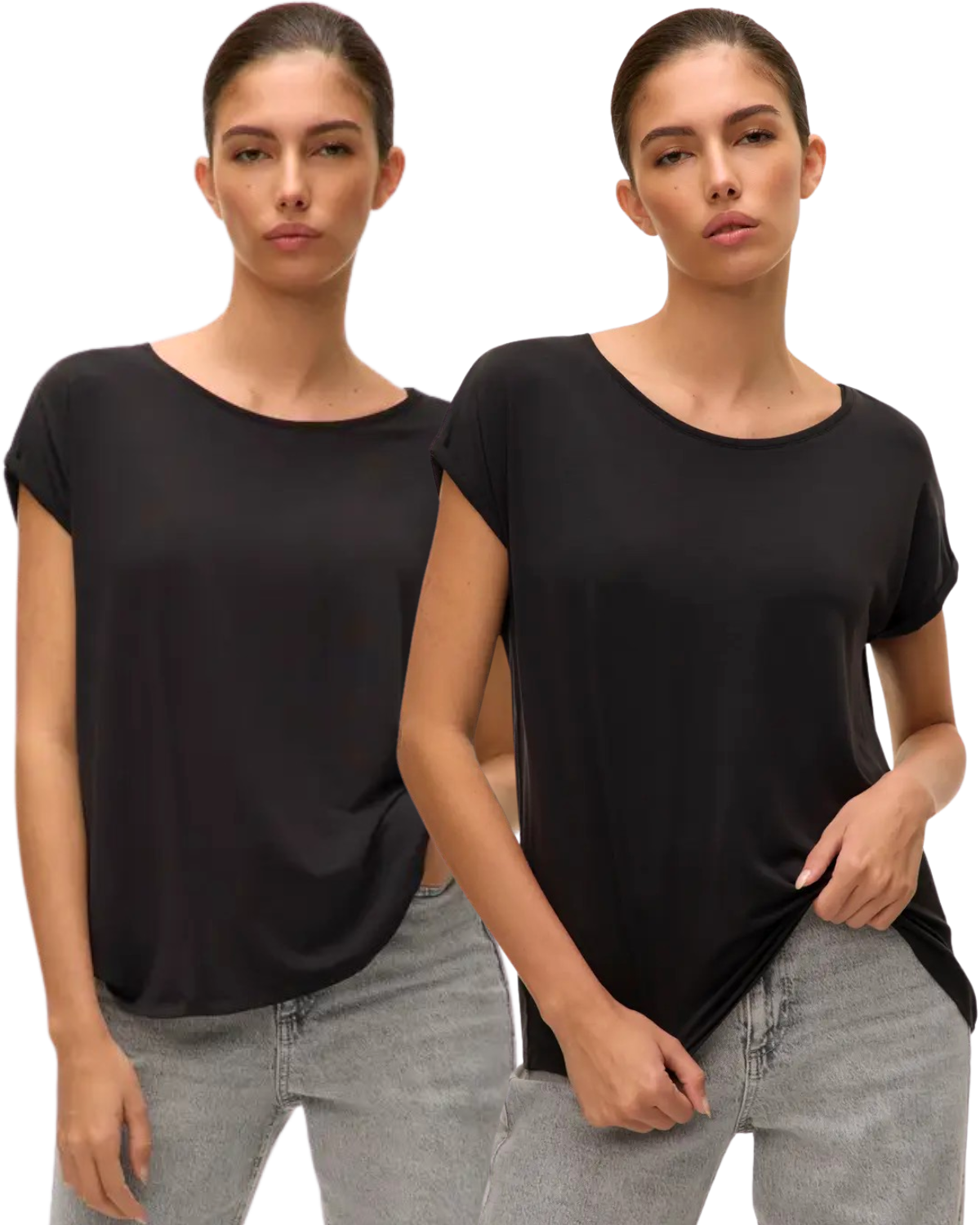 Vero Moda T-Shirt Stilvolles Shirt mit Rundhalsausschnitt Doppelpack