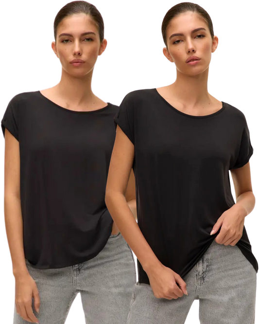 Vero Moda T-Shirt Stilvolles Shirt mit Rundhalsausschnitt Doppelpack