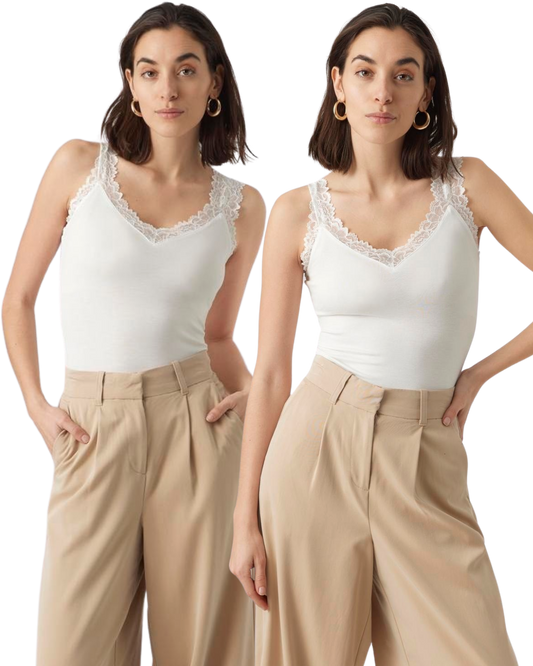 Vero Moda Basic Tanktop mit Spitze Doppelpack