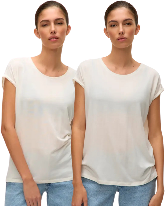 Vero Moda T-Shirt Stilvolles Shirt mit Rundhalsausschnitt Doppelpack