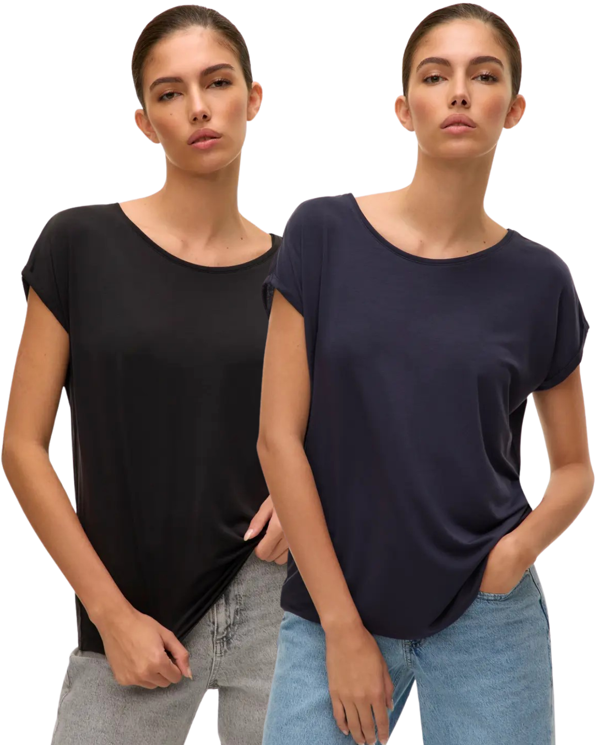 Vero Moda T-Shirt Stilvolles Shirt mit Rundhalsausschnitt Doppelpack