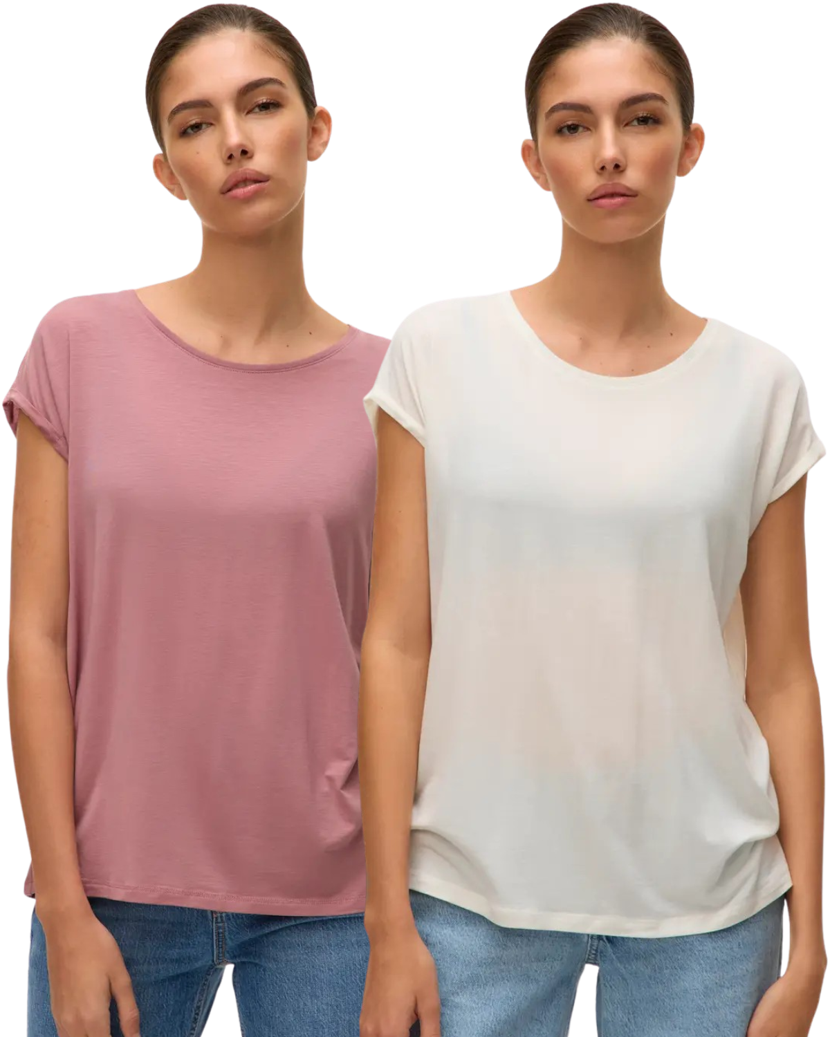 Vero Moda T-Shirt Stilvolles Shirt mit Rundhalsausschnitt Doppelpack