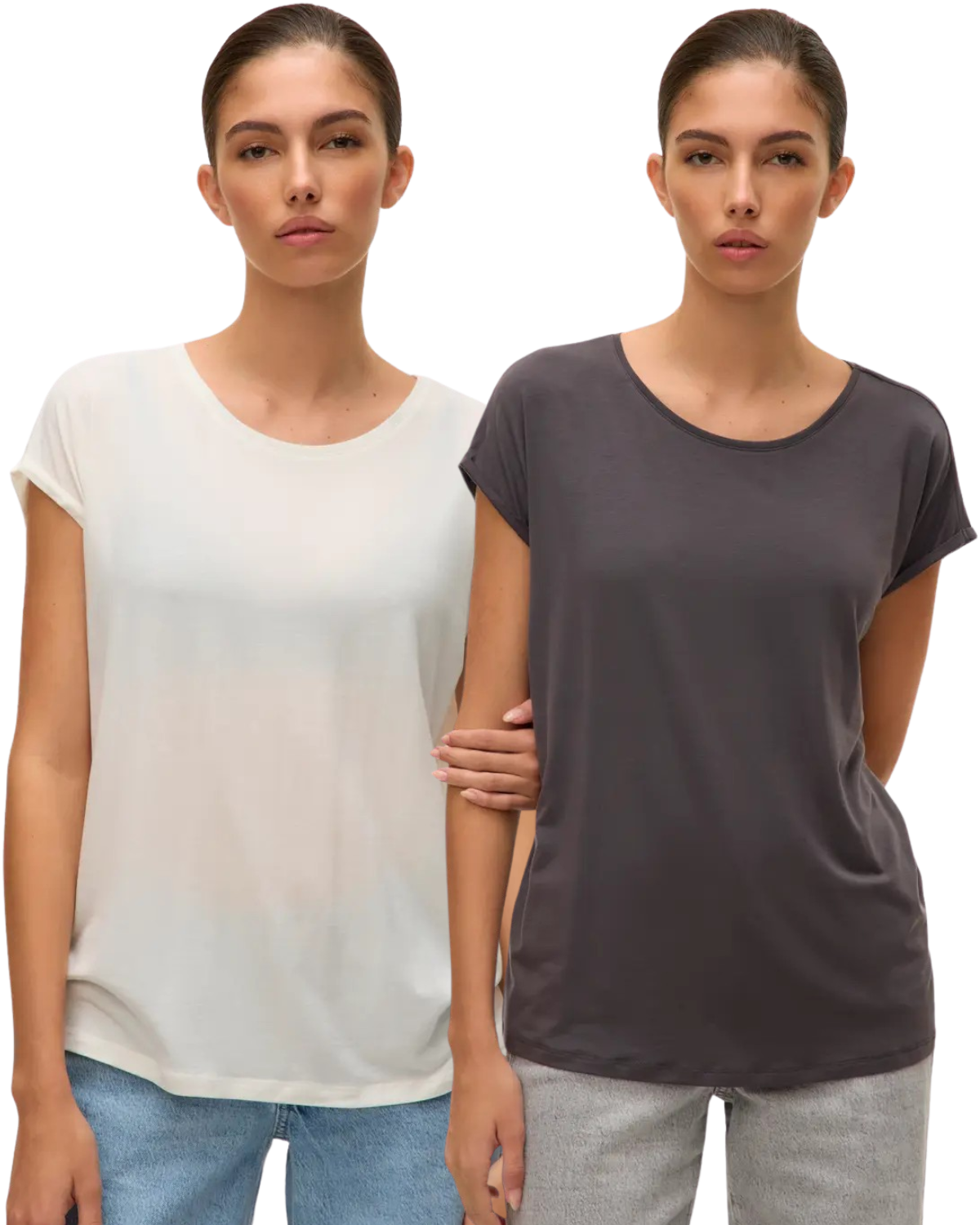 Vero Moda T-Shirt Stilvolles Shirt mit Rundhalsausschnitt Doppelpack