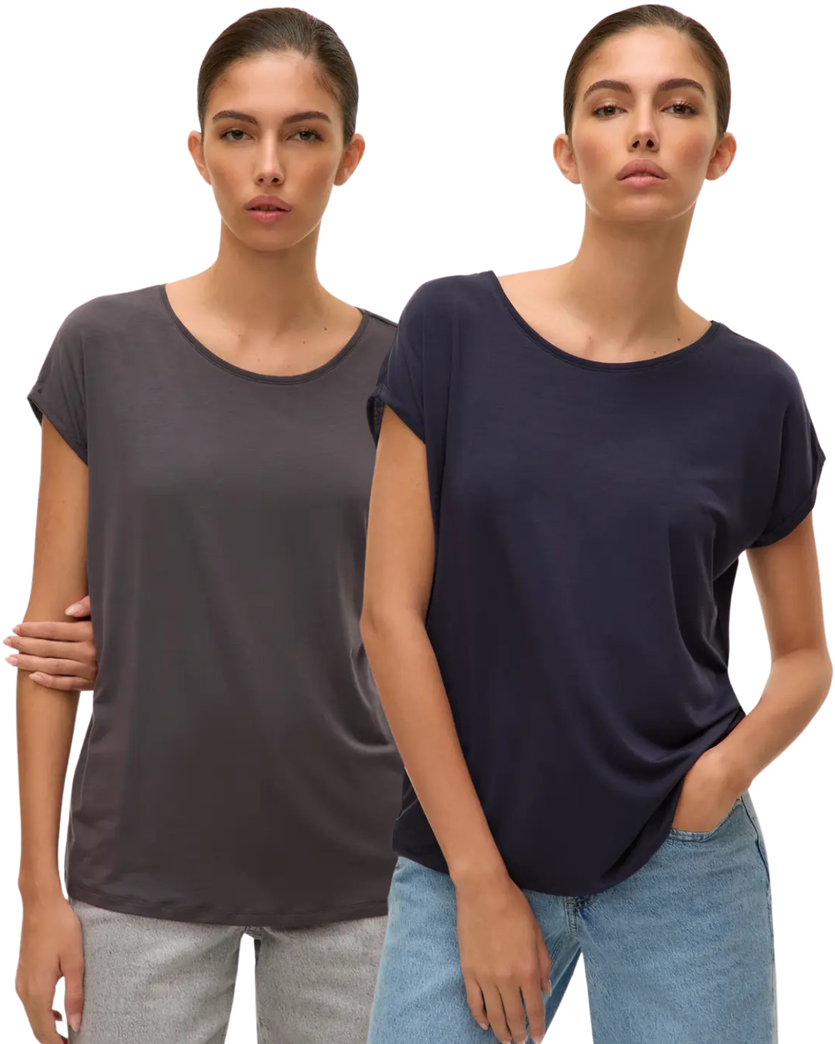 Vero Moda T-Shirt Stilvolles Shirt mit Rundhalsausschnitt Doppelpack