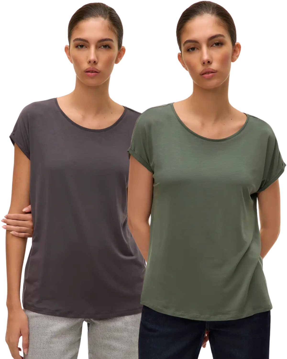 Vero Moda T-Shirt Stilvolles Shirt mit Rundhalsausschnitt Doppelpack