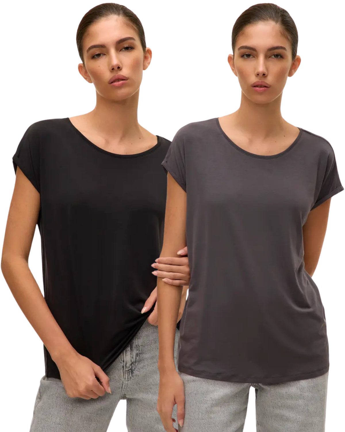 Vero Moda T-Shirt Stilvolles Shirt mit Rundhalsausschnitt Doppelpack