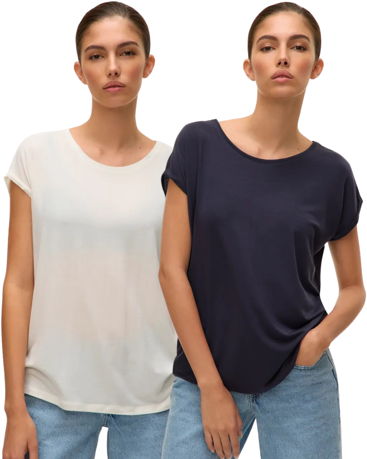 Vero Moda T-Shirt Stilvolles Shirt mit Rundhalsausschnitt Doppelpack