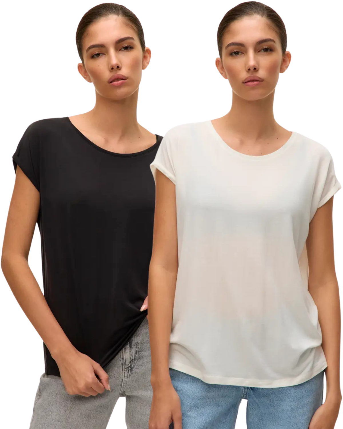 Vero Moda T-Shirt Stilvolles Shirt mit Rundhalsausschnitt Doppelpack