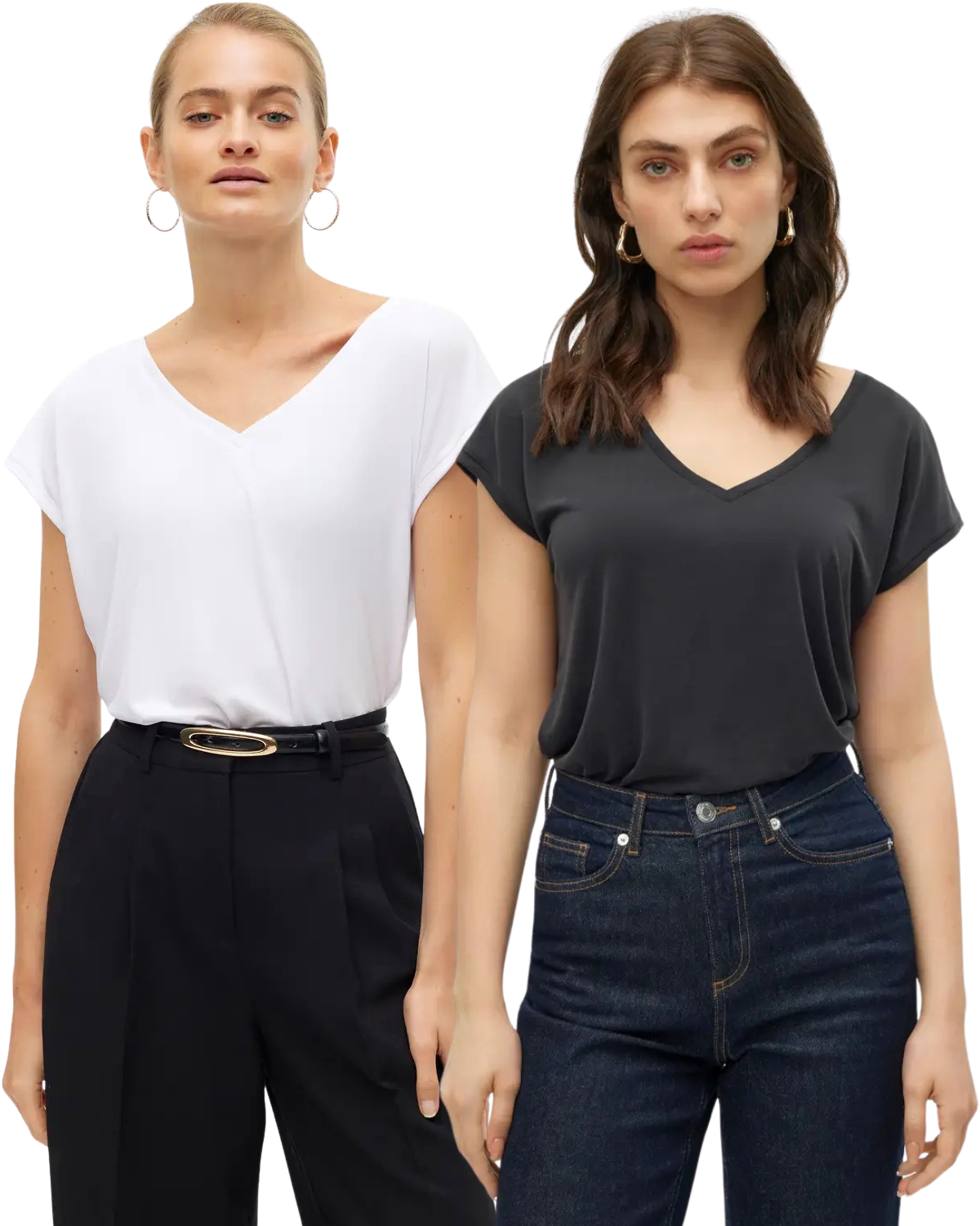 Vero Moda Basic T-Shirt V-Ausschnitt Doppelpack