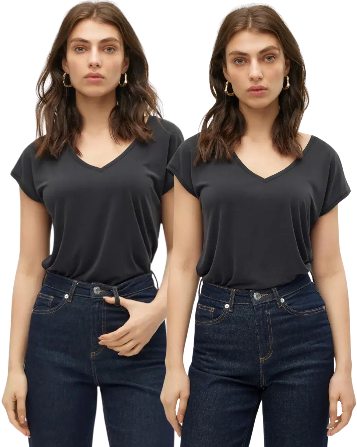 Vero Moda Basic T-Shirt V-Ausschnitt Doppelpack