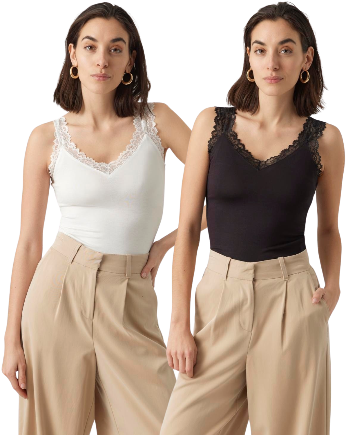 Vero Moda Basic Tanktop mit Spitze Doppelpack