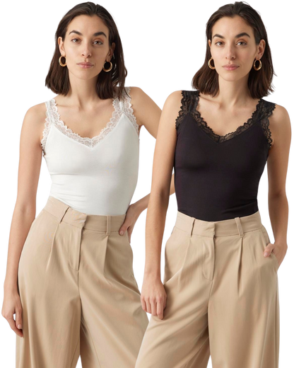 Vero Moda Basic Tanktop mit Spitze Doppelpack