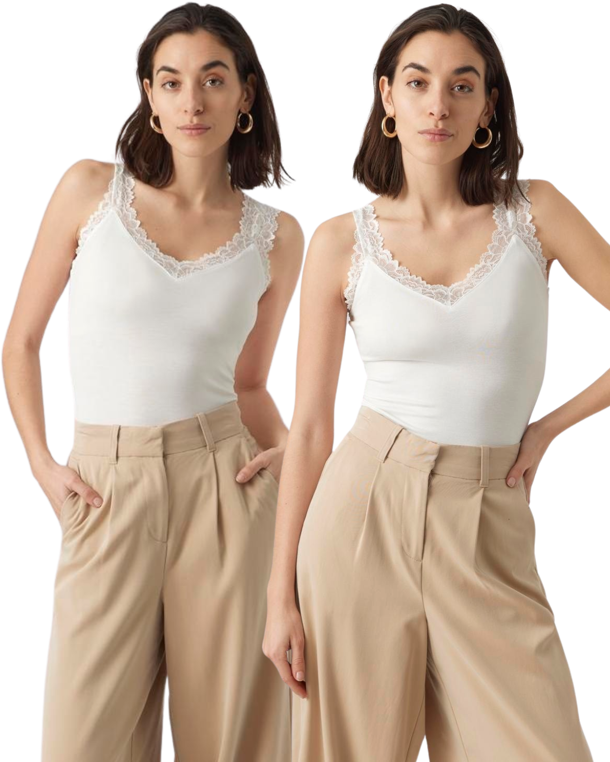 Vero Moda Basic Tanktop mit Spitze Doppelpack