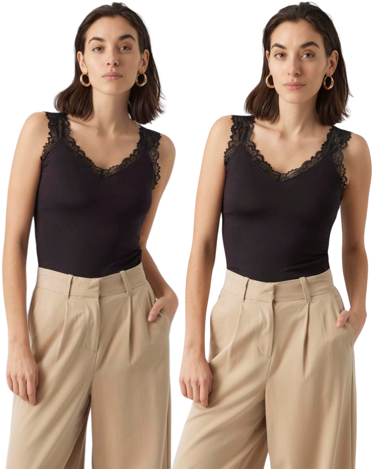 Vero Moda Basic Tanktop mit Spitze Doppelpack