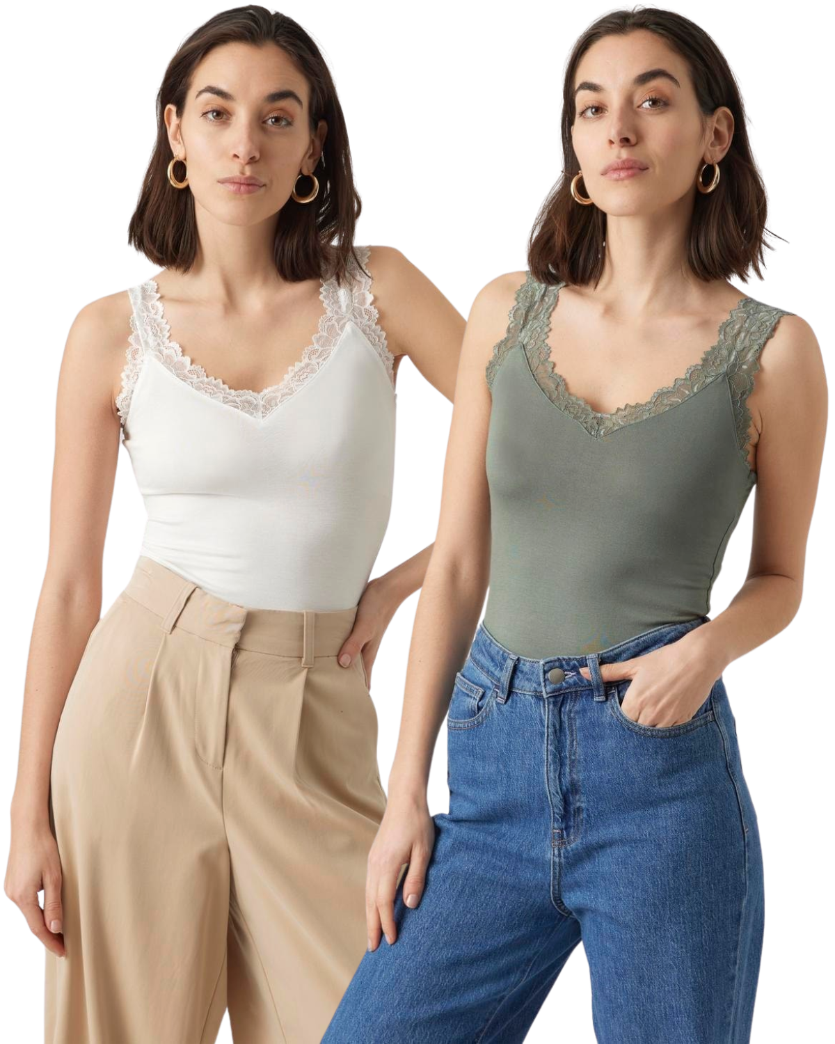 Vero Moda Basic Tanktop mit Spitze Doppelpack