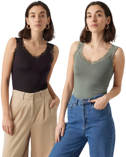 Vero Moda Basic Tanktop mit Spitze Doppelpack
